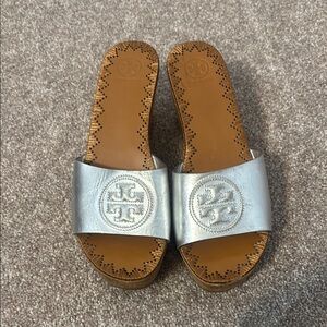 Tory Burch Silver Slide Sandals